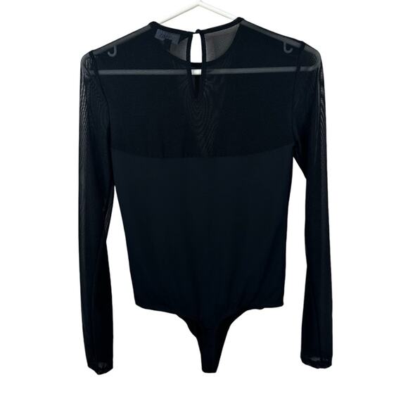 Intermix Bodysuit Womens Small Black V-Neck Sheer Mesh Long Sleeves - Picture 2 of 13